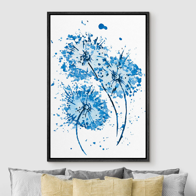 Bleu et blanc, aquarelle, explosion, pissenlits, plantes botaniques, illustrations, minimalisme, rustique, Noir