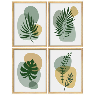 «Green Modern Leaves», œuvre d'art simple, impression encadrée, affiche, salle de bain, petit art mural