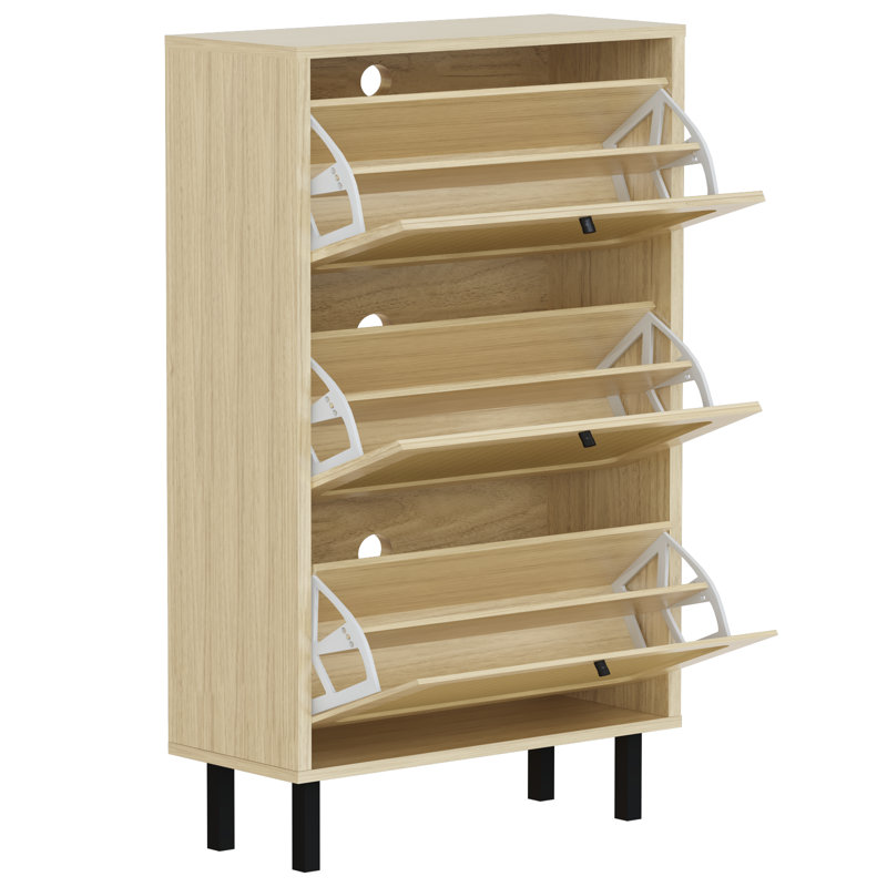 Boho Style 3 Rattan Drawers Shoe Storage Cabinet With Mdf Frame And Metal Legs, Free Standing Shoe Storage Unit Organizer With Adjustable Panel For Heels, Boots, Slippers In Hallway, Living Room