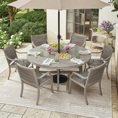 Patio Round Aluminum Dining Set With Umbrella Hole For 6 Person