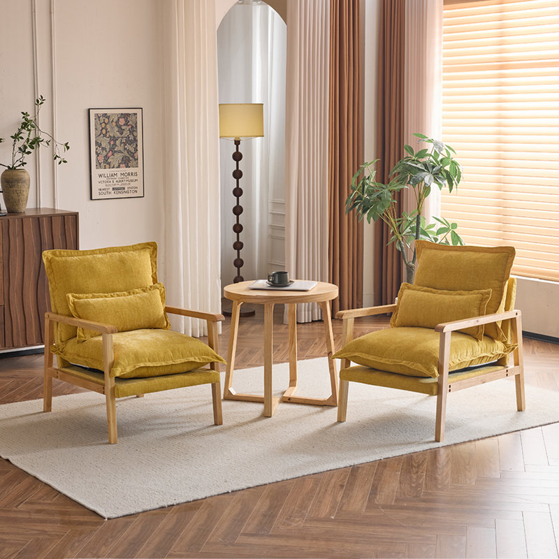2Pcs Chenille Accent Chair Armchair With Pillow, Yellow