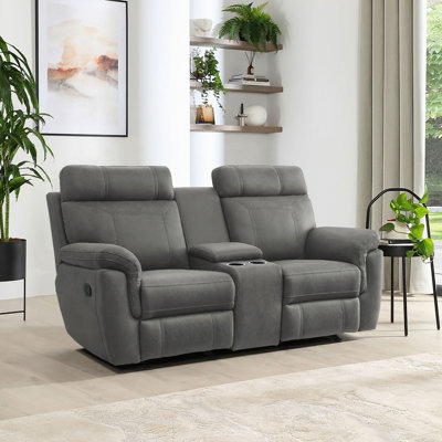 Britain 76" Modern & Contemporary Microfiber Reclining Loveseat with Dual Manual Recline and Gentle Gliding Motion, Integrated Center Console with Cup Holders