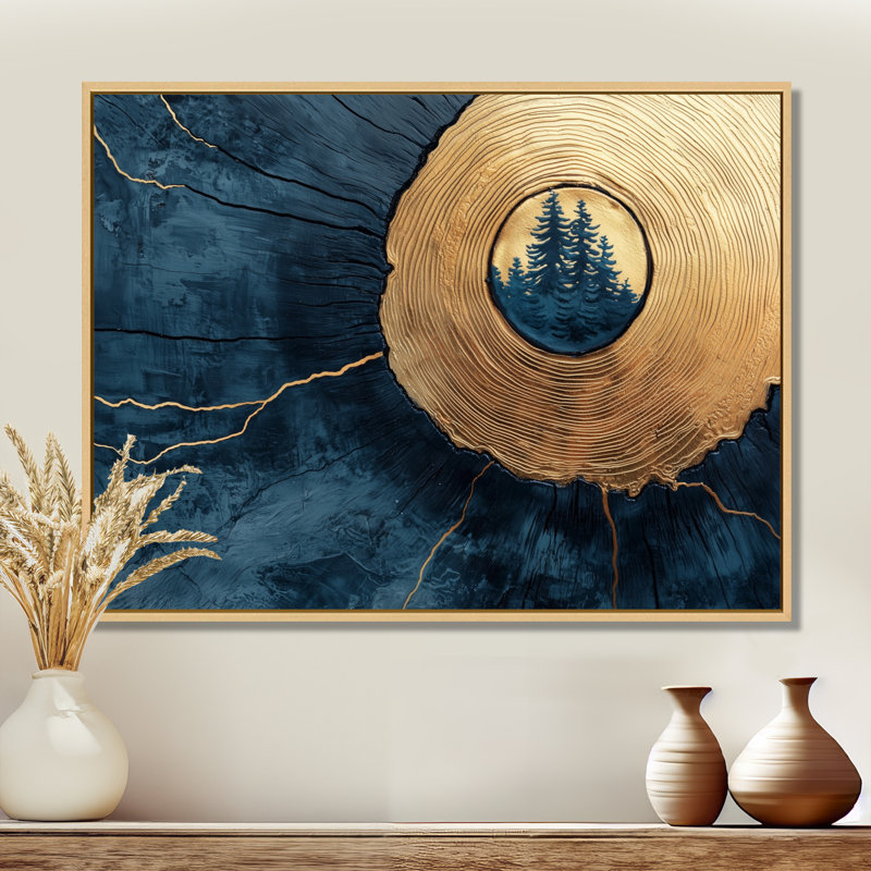 Gerrad, pin abstrait, forêt sur bois, horizon - forêt, art mural, H 30 po x l 40 po, Impression encadrée flottante