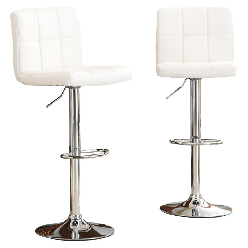 De 2 tabourets de bar réglables blancs avec fonction hydraulique - siège en similicuir et base chromée pivotant à 360 degrés pour plus de confort (2), base pivotante