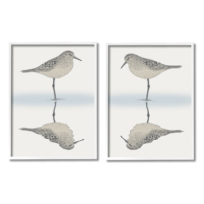 Tranquil Sandpiper Reflection Nautical Bird Beach Shore par Ziwei Li - ensemble de 2 impressions sur toile flottante