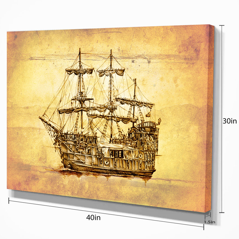 Bateau brun ancien en mouvement - impression, H 30 po x l 40 po x P 1,5 po, Toile tendue