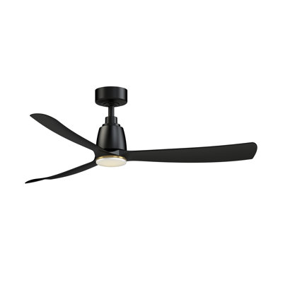 Kute 52 inch Indoor/Outdoor Smart Ceiling Fan with Brushed Satin Brass LED CCT Select Light Kit - Black with Black Blades