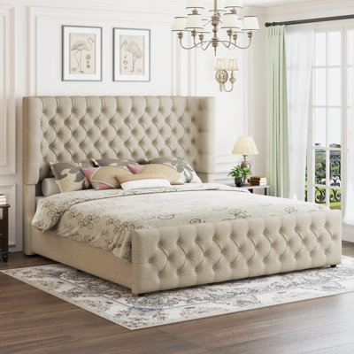 Deep Tufted Headboard Upholstered Wingback Bed
