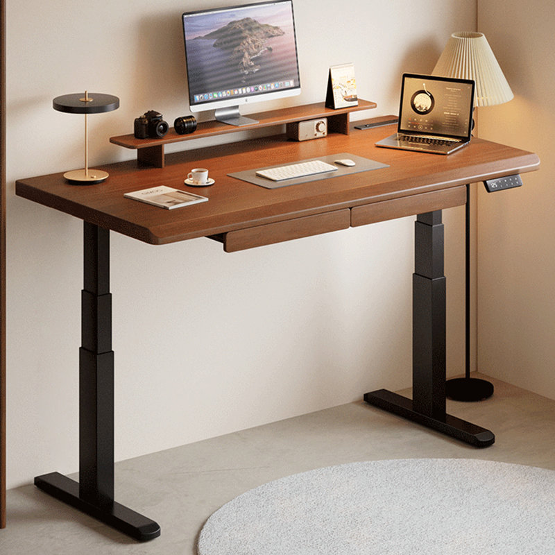 Bureau rectangulaire en noyer massif avec 2 tiroirs, 25.59"H×70.87"L×27.56"W