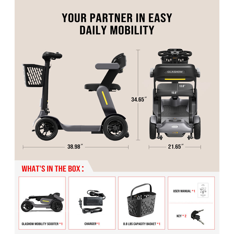 Foldable Mobility Scooter: S3 - Gray, Gray/Black