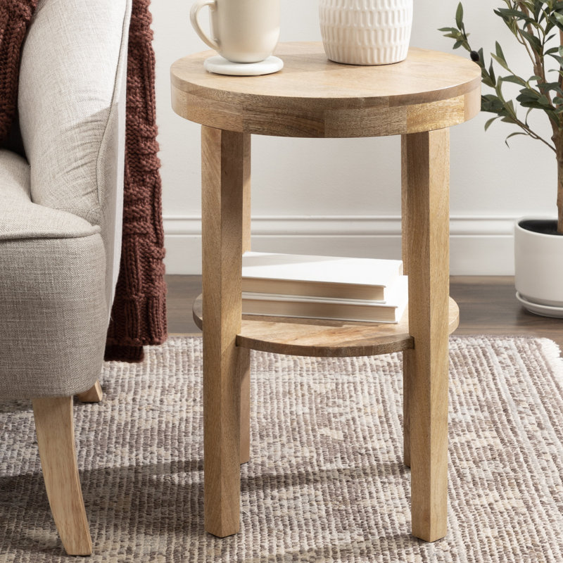 Solid Wood End Table, Natural Wood