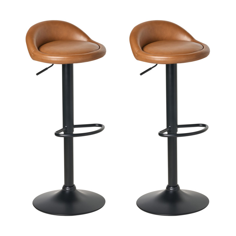 Swivel Upholstered Adjustable Height Counter Stool with Metal Frame, Orange