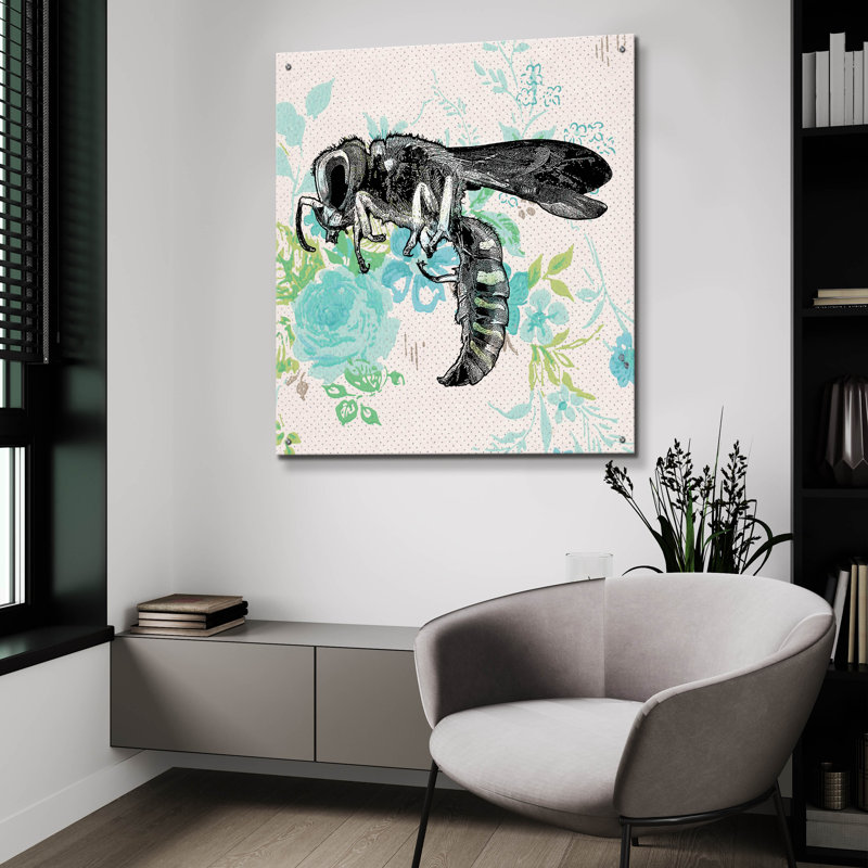 «Bee Papier peint carré» par Dean Russo, art mural en verre acrylique, H 36 po x l 36 po x P 0,2 po