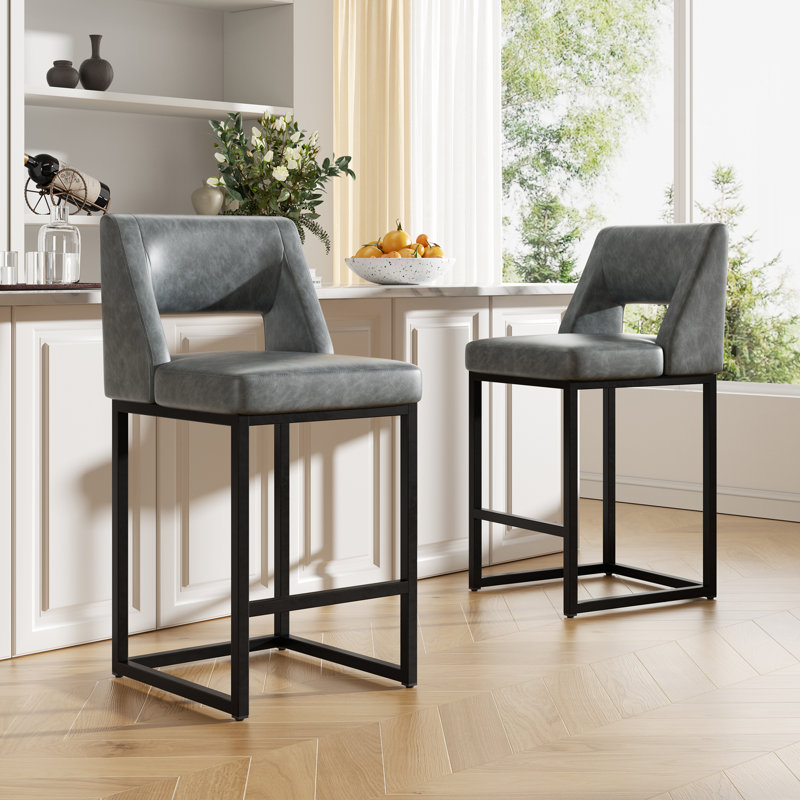 Upholstered Counter Height Bar Stool With Solid Wood Legs, Gray