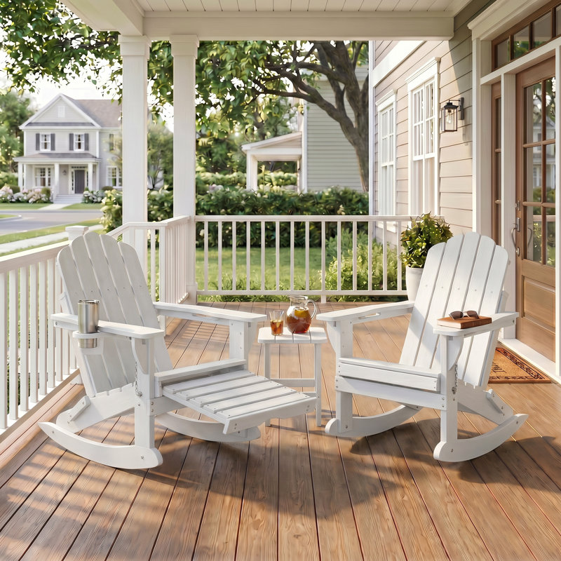 Chaises berçantes pliables en PEHD Adirondack avec repose-pieds rétractable, White