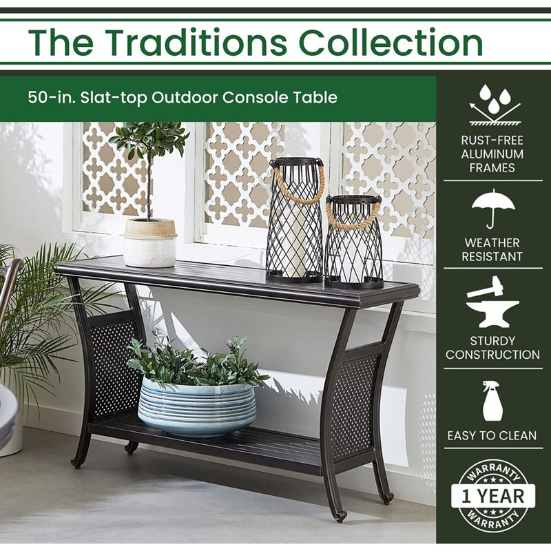 Outdoor Table, 50" Slat Top Console Table Wit...