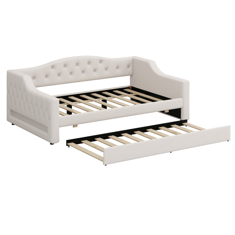Lit de jour rembourré avec ceinture DEL et lit gigogne, Beige