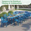 Ensemble 14 pièces de table de salle à manger extérieure Hdpe avec chaises et trou pour parasol, bleu-1016111250