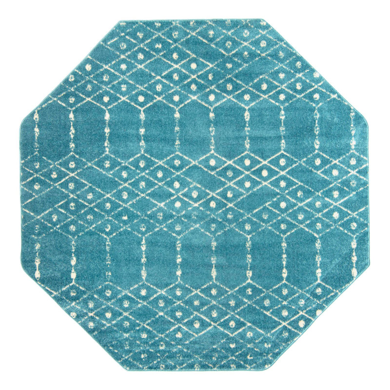 Sierra Geometric Area Rug, Octagon 7'10" x 7'10", Teal Blue