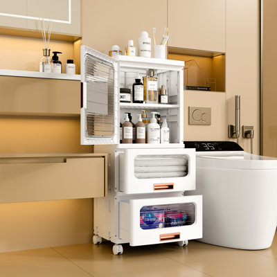 Rolling Vertical Drawer Storage Cabinet With Lid, Wheels, Stackable Slim Organizer For Bathroom, Laundry, Or Small Apartment