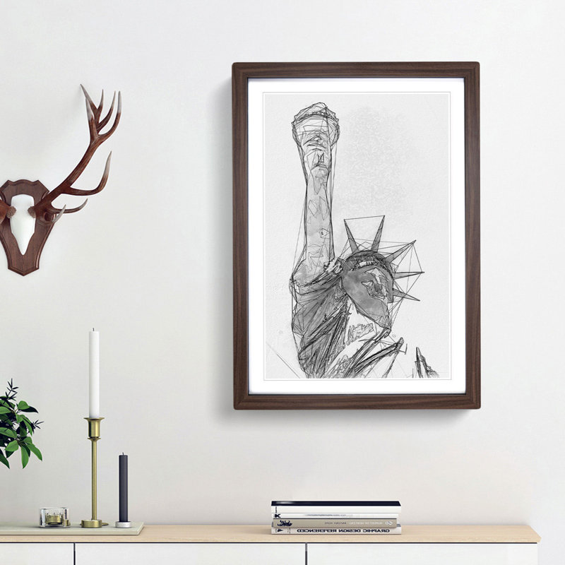 Statue of Liberty in New York City Abstract Art - Picture Frame Graphic Art Print, Walnut Framed, 87cm H x 62cm W x 2cm D
