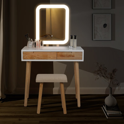 Ensemble de coiffeuse Avitaz avec miroir à luminosité réglable 3 modes et tabouret rembourré