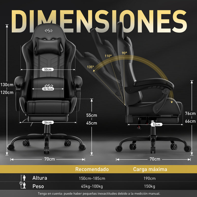 HLDIRECT Gaming Chair, Ergonomic Video Game Seat with 360° Swivel & Lumbar Massage, Computer Chair PU Leather Cushion for Adults Home/Office Use (Black)