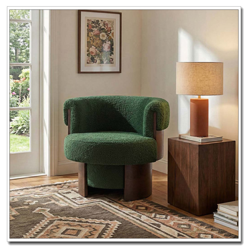 Fauteuil demi-tonneau rotatif moderne courbé et sculptural, Beige 1, 1