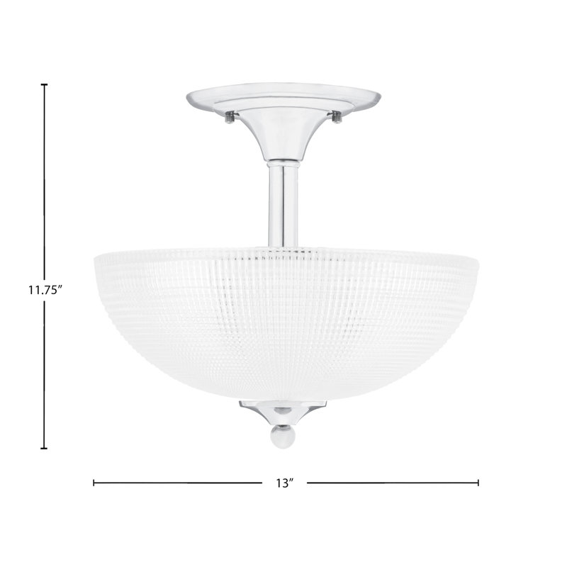 Xanthos semi-encastré 2 ampoules avec verre côtelé transparent de 13 po, Chrome