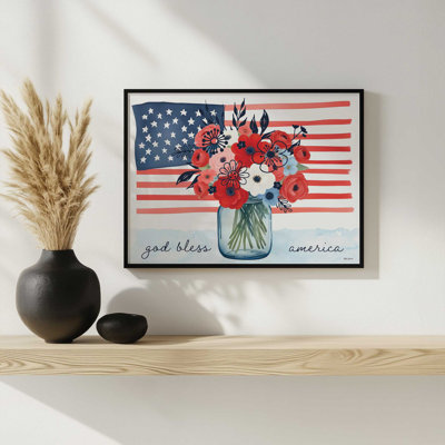 «Floral American Pot and Flag» par Nicole DeCamp, reproduction d'art