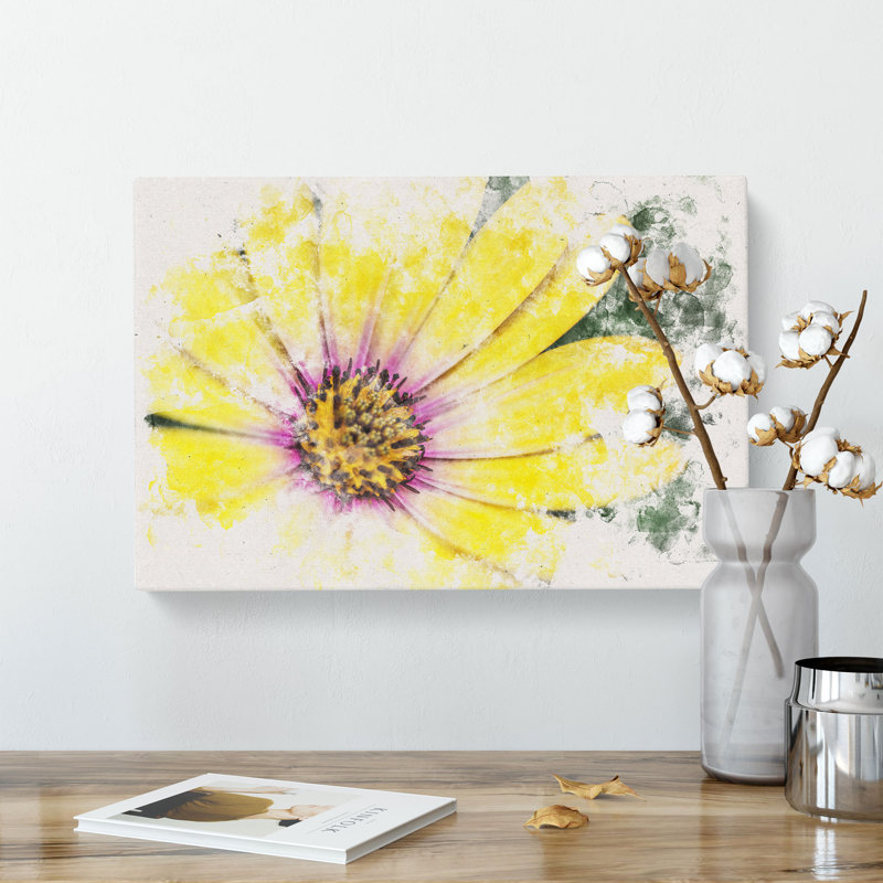 Yellow Gerbera Flower - Wrapped Canvas, 60cm H x 91cm W x 3cm D