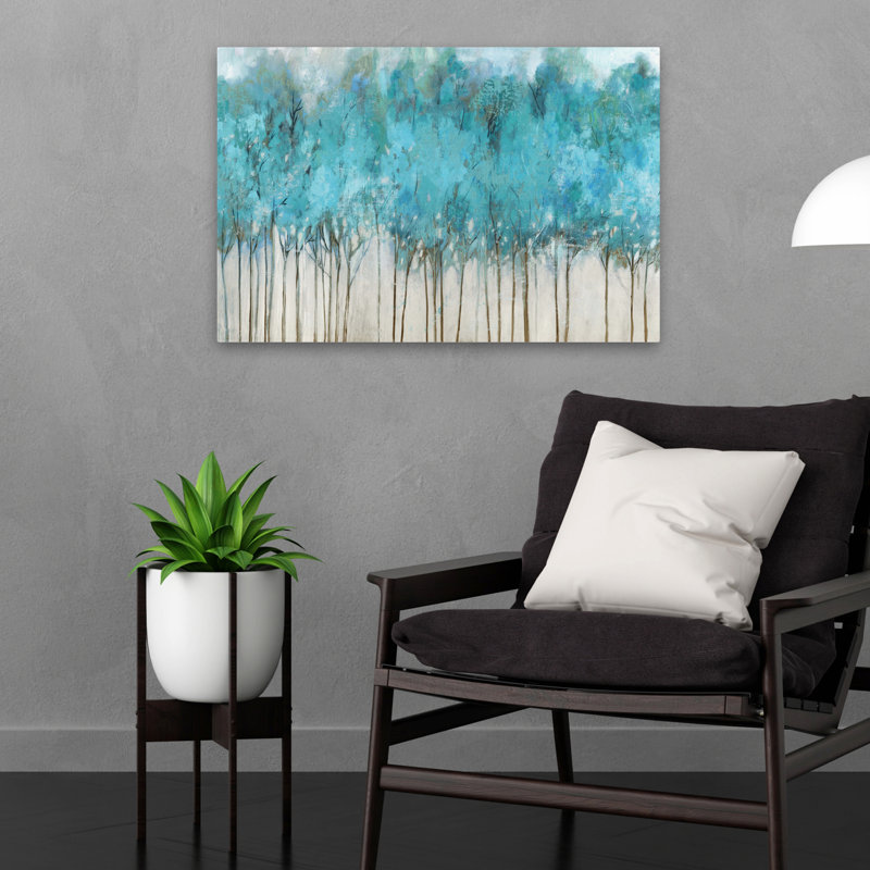 Arbre bleu sarcelle, paysage, forêt, peinture, impressionnisme, art abstrait, art contemporain, H 24 po x l 16 po
