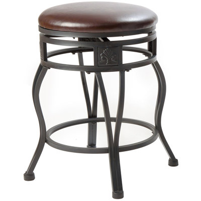 Kristianson 24" Faux Leather Upholstered Swivel Backless Bar & Counter Stool with Espresso Seat, Black Metal Base