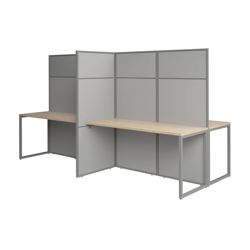 Rectangle 4 Person Cubicle with Cable Management, Natural Elm