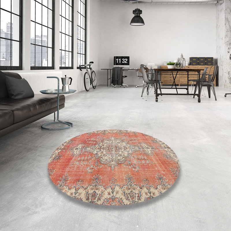 Tapis beige/rouge traditionnel Perlis, Rond 5 pi