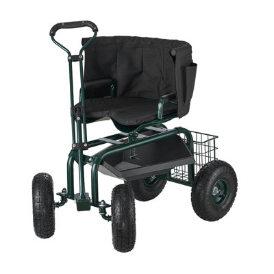 Heavy-Duty Rolling Garden Cart with 360° Swivel Seat, Adjustable Handle & Tool Storage - 400lb Capacity Scooter