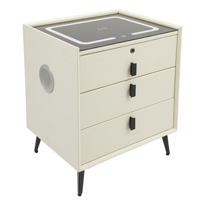 Smart Bedside With Drawers Three-Color Light, USB&Wireless Charging, Fingerprint Lock, And Bluetooth SpeakerÂ 110.23 Lbs Weight Capacity