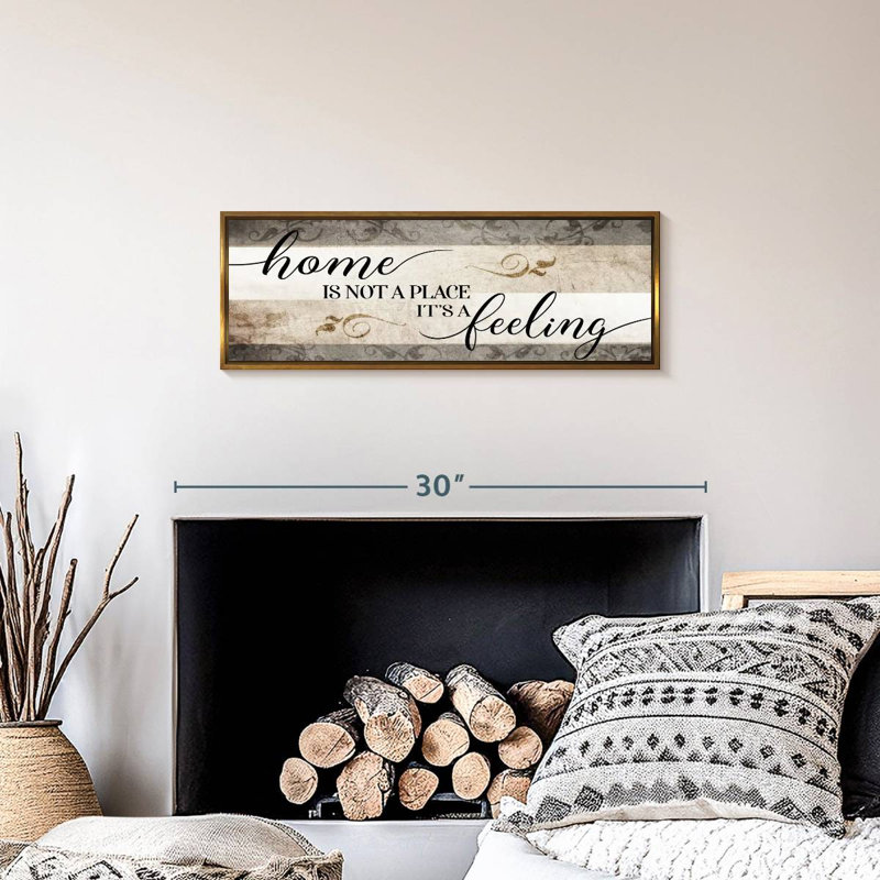 Panneau mural Home is Not a Place It's A Feeling V, 25 po x 9 po, Cadre flottant doré