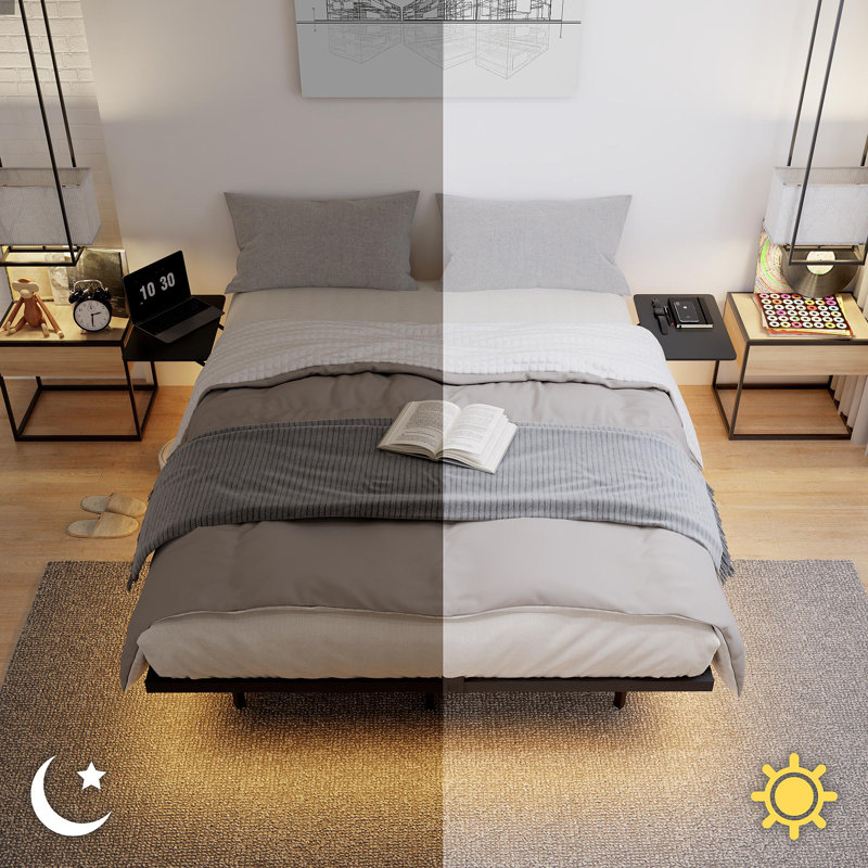 Queen Size Bed Frame , Heavy Duty Metal Bed Frame, Quick & Easy Assembly, LED Light, No Noise, Black, Queen