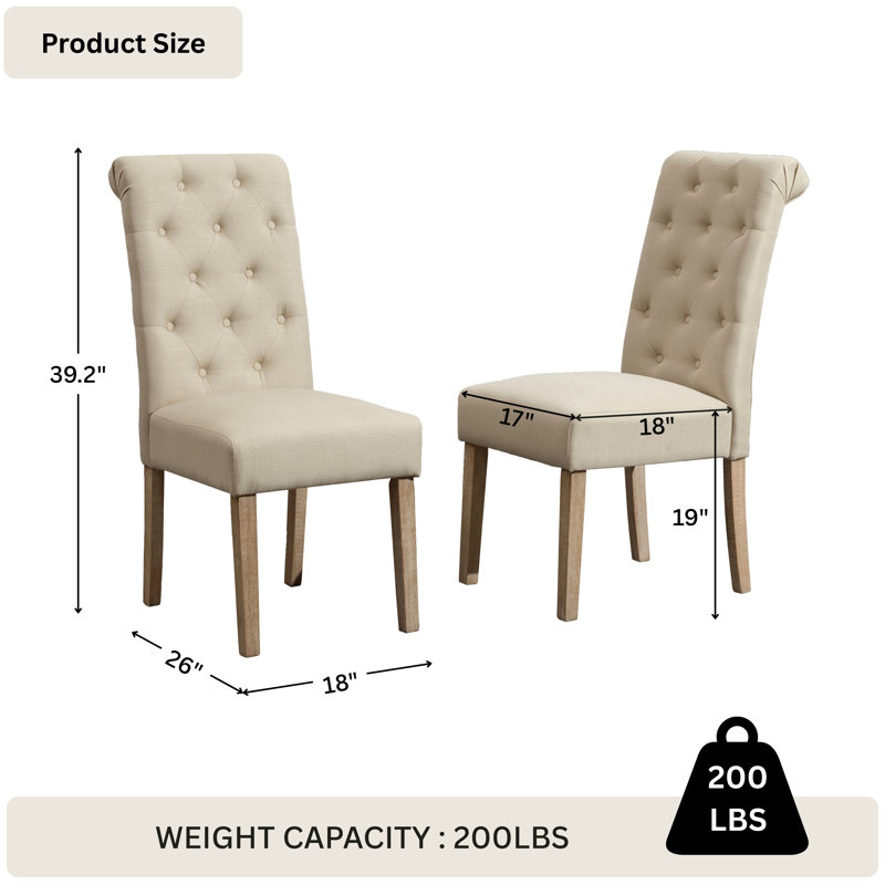 Chaise Parson rembourrée et capitonnée Charlotte, Beige