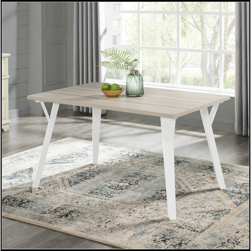Contemporary Rectangular Dining Table, White And Natural Wood