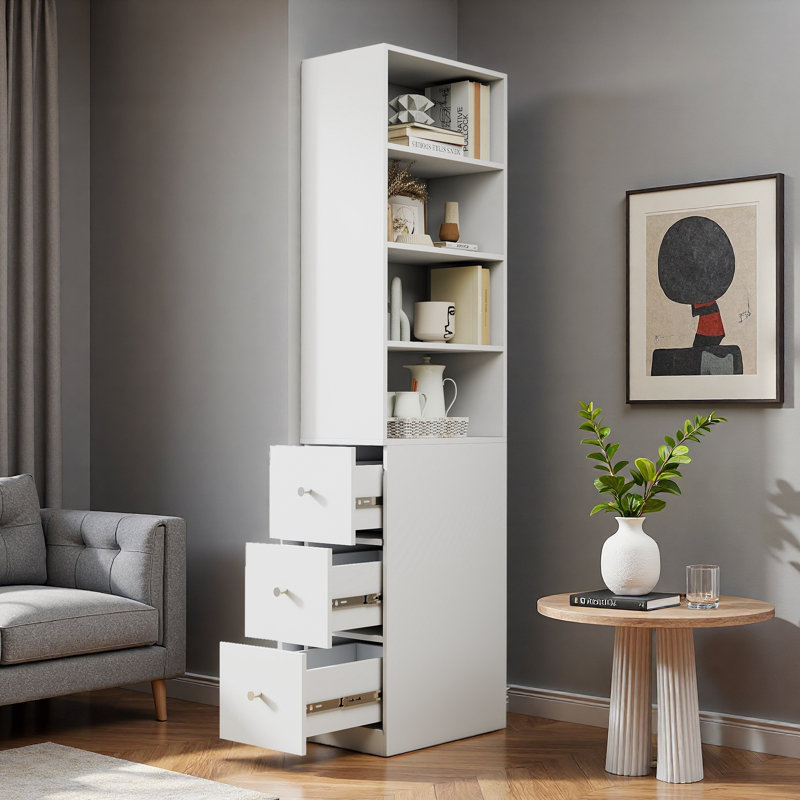 Grande armoire de rangement moderne 70,87 po avec 3 tiroirs latéraux, une bibliothèque en bois à 4 niveaux pour le salon, le bureau personnel et la salle à manger