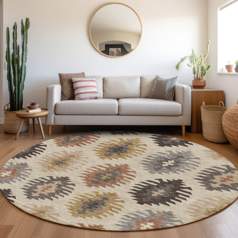 Premium Machine Washable Prisco Beige Rug, Round 8'