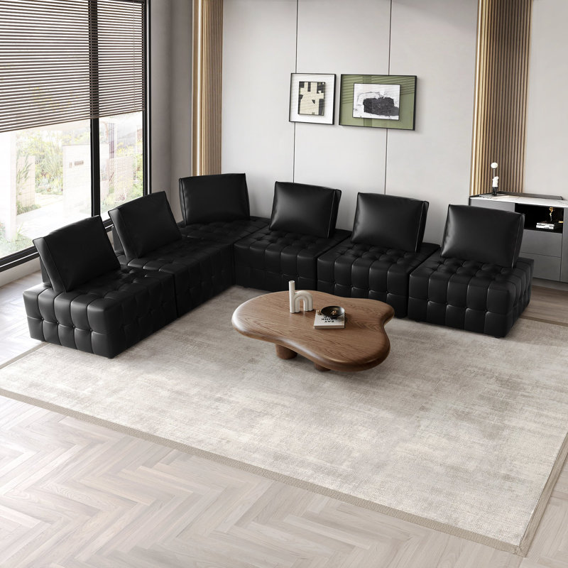 6-Piece PU Faux Leather Modular Chair Set, Black