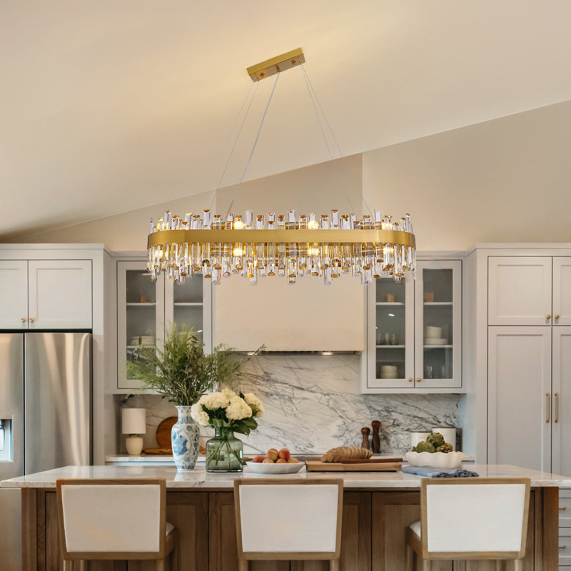 Lustre moderne à intensité variable 16 lumières avec cristal Kacy, Transparent, H 9,8 po x l 43,3 po x P 15,7 po