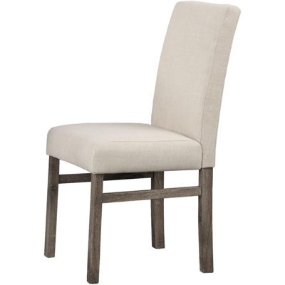 Ensemble de 2 chaises d'appoint de salle à manger transitionnelles en lin beige pour la cuisine et la salle à manger, chêne