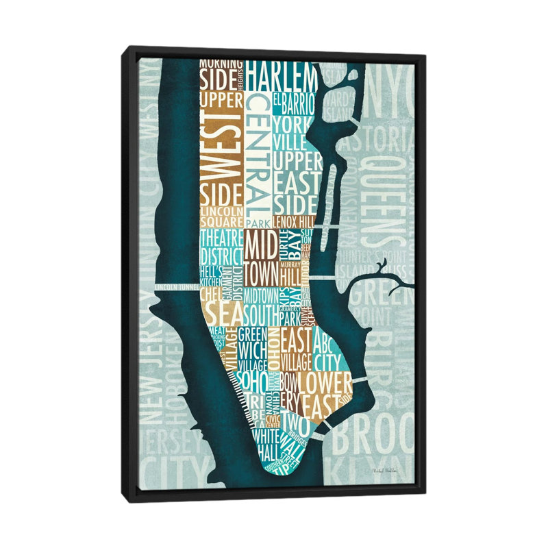 «Manhattan Map Blue Brown» par Michael Mullan - impression d'art graphique, H 60 po x l 40po x P 1,5 po