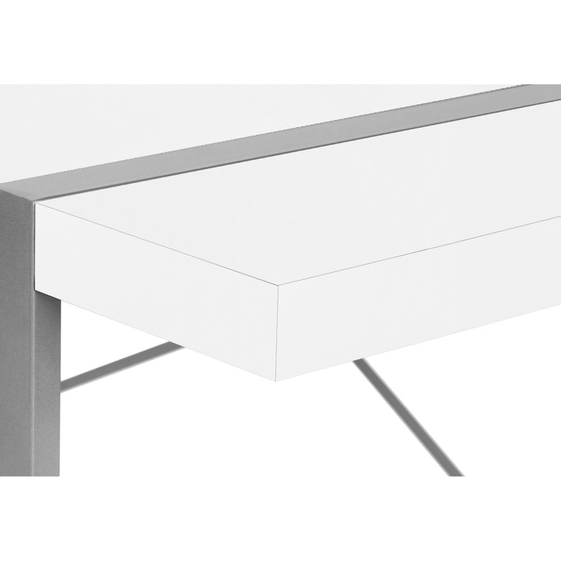 Poste de travail informatique pour bureau à domicile - Table d'écriture contemporaine de 122 cm (48 po) de long, en stratifié blanc et métal.