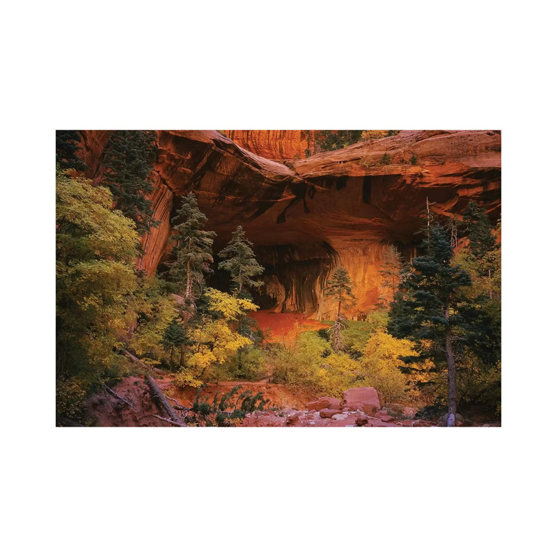 Trees In Front Of A Cave, Zion National Park, Utah, USA - Wrapped Canvas Print, 66.04 cm H x 45.72 cm W x 1.91 cm D