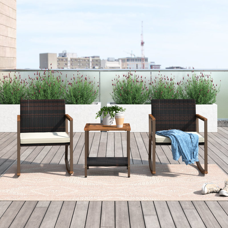 Ensemble de conversation de patio en bois d'acacia pour 2 personnes avec coussins Autzen